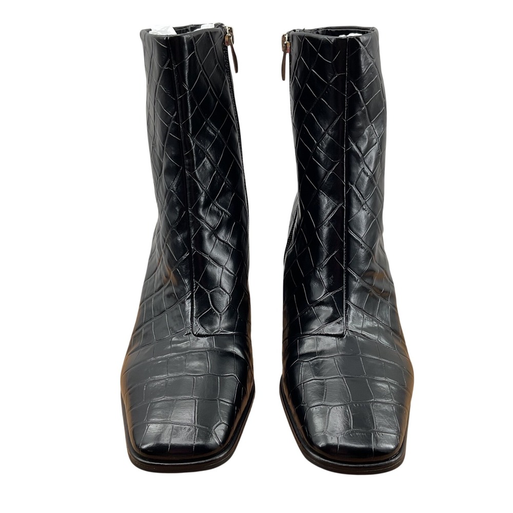 Nordstrom Rack  Black Croc Embossed Square Toe Block Heel Ankle Boots Vegan 10